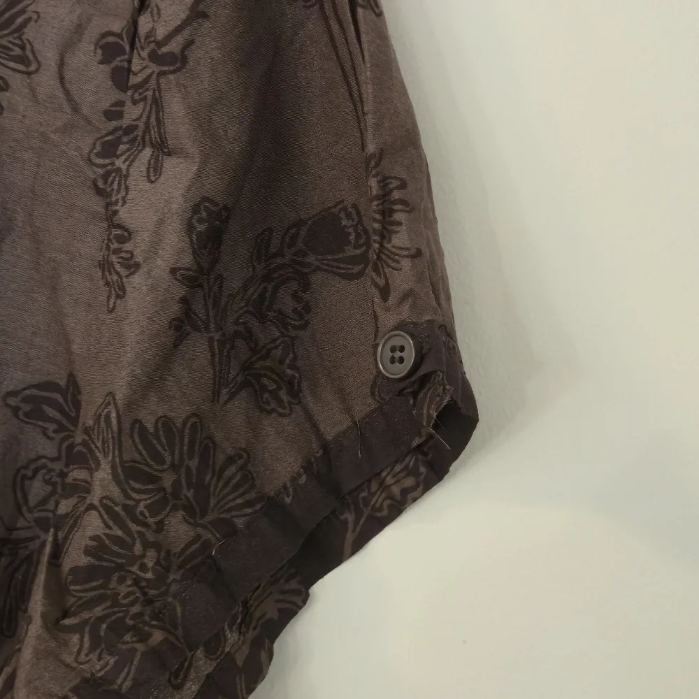 Denver Hayes XL Brown Ombre Floral Cotton Short Sleeve Blouse Tropical Boho - Picture 11 of 15